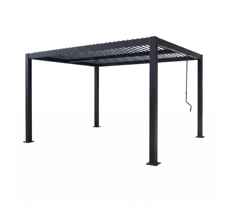 Rhodes - Pergola Bioclimatique 4x3m Structure Et Lames Orientables En Aluminium Noir