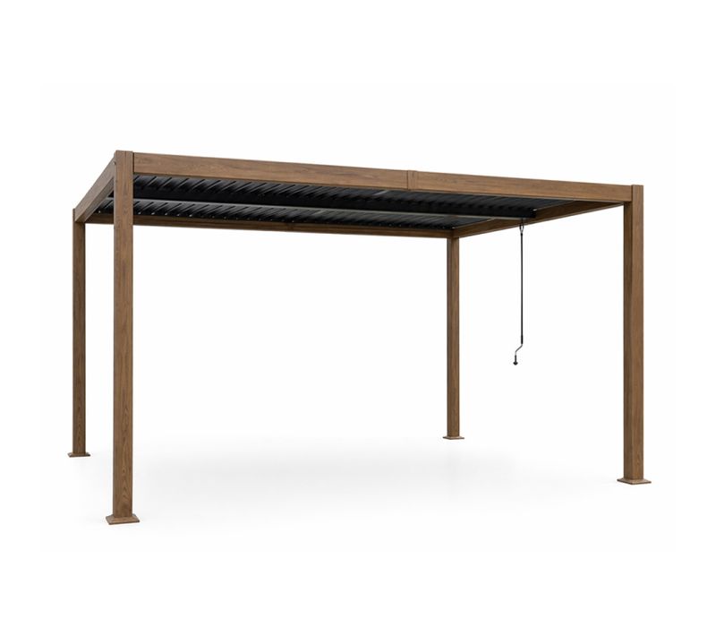 Rhodes - Pergola Bioclimatique 4x3m Structure Et Lames Orientables En Aluminium Effet Bois