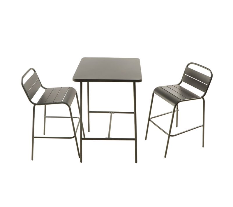 Bergame - Ensemble Table De Bar Et 2 Chaises Hautes D'extérieur Gris Foncé