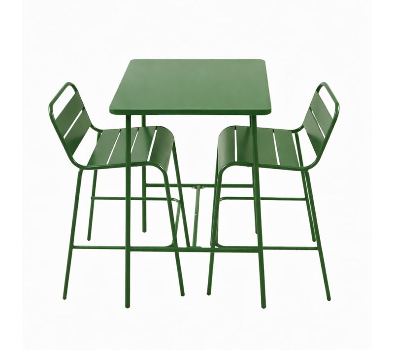 Bergame - Ensemble Table De Bar Et 2 Chaises Hautes D'extérieur Vert