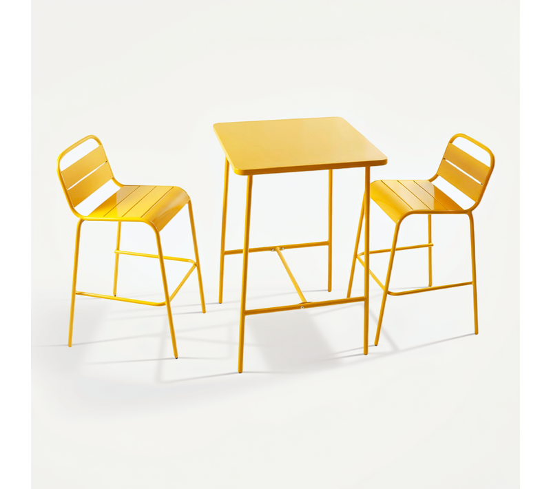 Bergame - Ensemble Table De Bar Et 2 Chaises Hautes D'extérieur Jaune