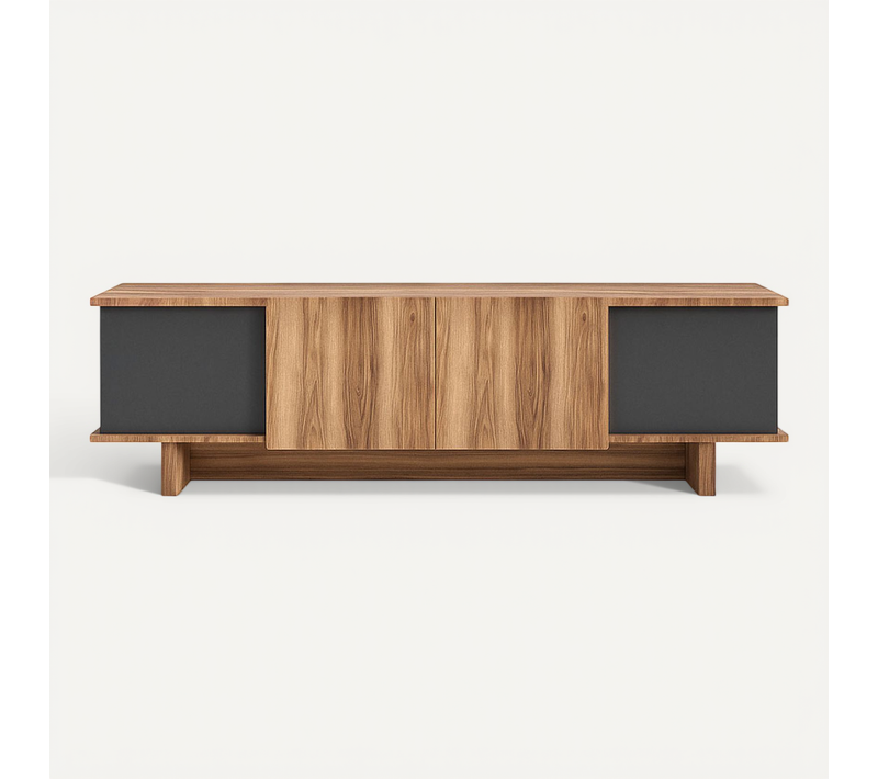 Broni - Meuble TV Design Avec Placards Aspect Bois Et Gris Anthracite 180cm