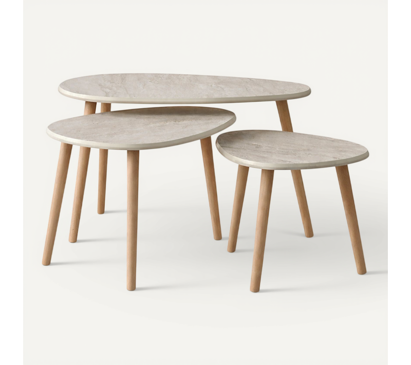 Tira - Set De 3 Tables Gigognes Design Effet Travertin