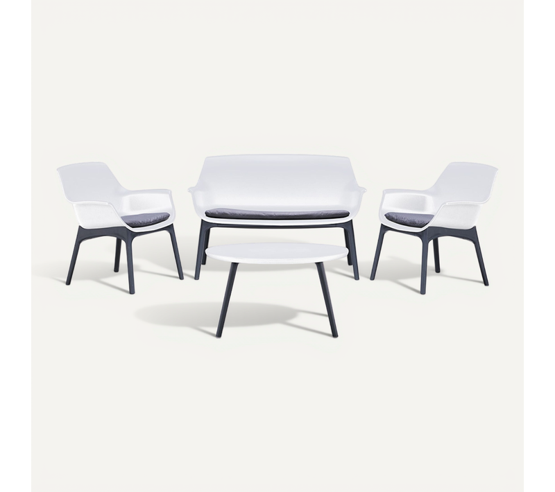 Izmir - Salon De Jardin 4 Places Blanc Avec Table Basse