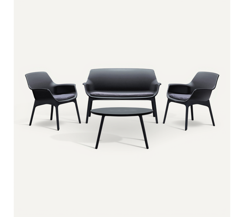 Izmir - Salon De Jardin 4 Places Gris Anthracite Avec Table Basse