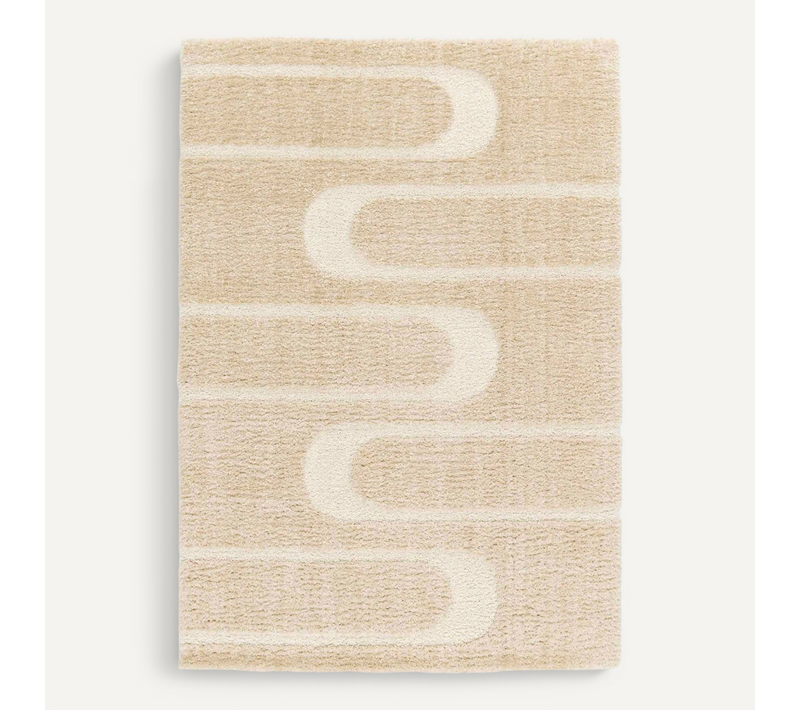 Tapis Shaggy Doux À Relief Géométrique Beige 160x230