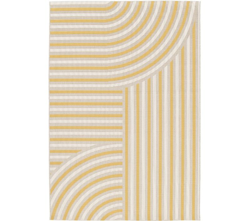 Tapis Extérieur Intérieur Moderne à Motifs Courbes Jaune Et Beige 160x230