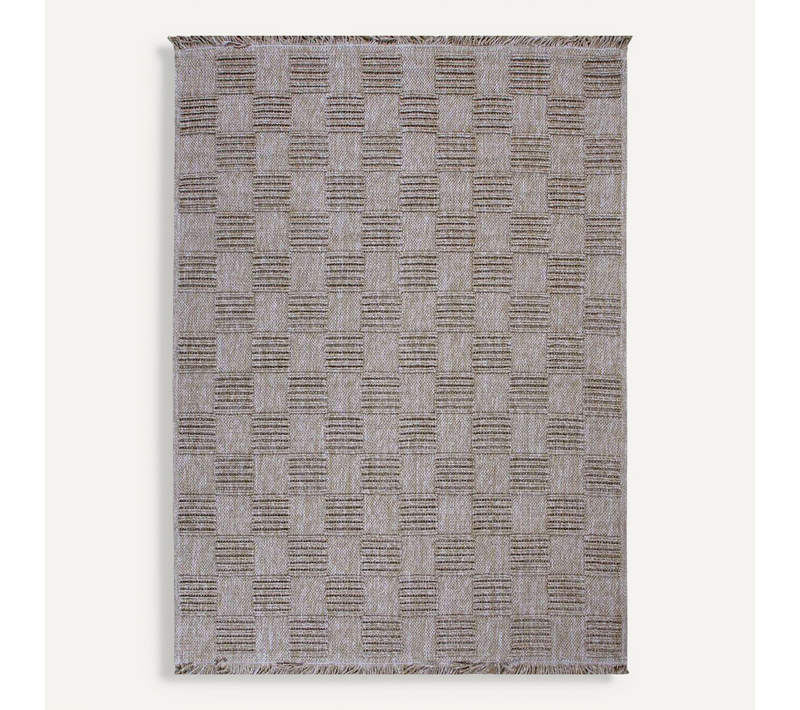 Tapis Extérieur Intérieur Damier Aspect Jute Beige 160x230