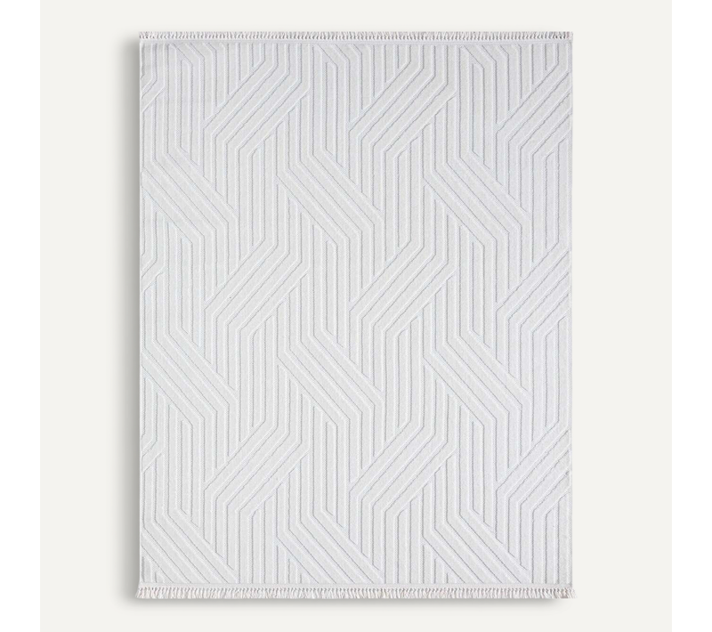 Tapis À Relief Géométriques Moderne Blanc 160x230