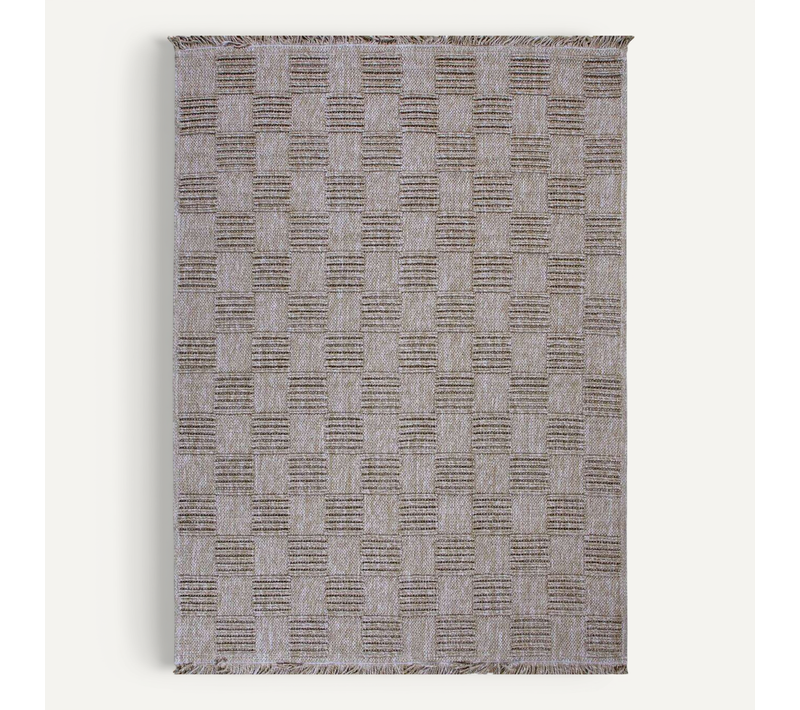 Tapis Extérieur Intérieur Damier Aspect Jute Beige 190x290