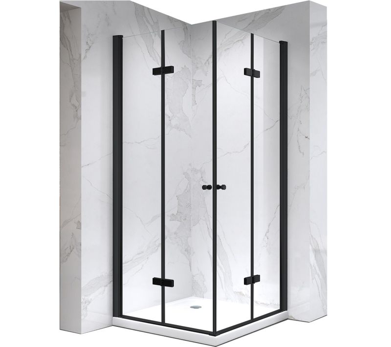 Cabine De Douche Noire 100x100 Cm Eliza-black H.190 Porte Pivotante Pliante Verre 6 Mm