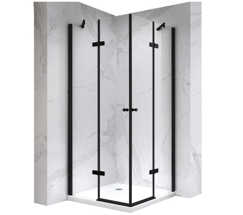 Cabine De Douche H190 120x120cm Verre Transparent Profilés Noir Maya-black (sans Receveur)