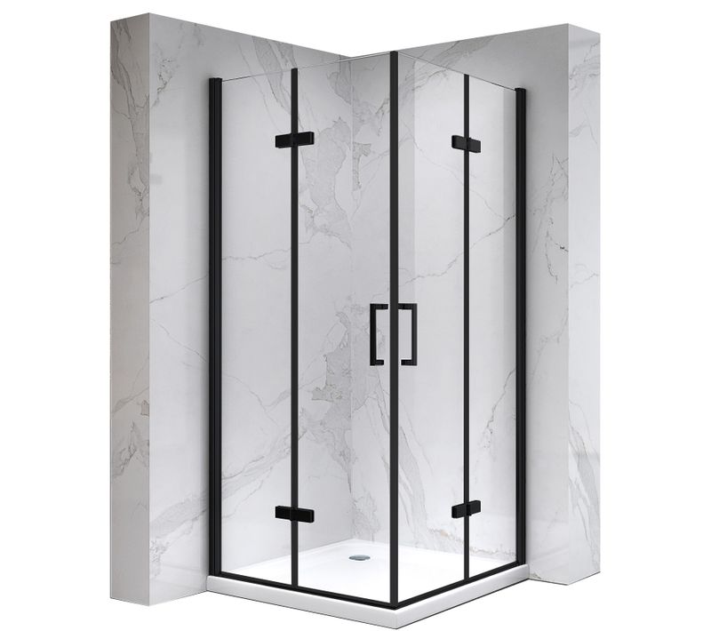 Cabine De Douche H180 80x100cm +receveur, 2 Portes Pliantes Pivotantes Atéa-black