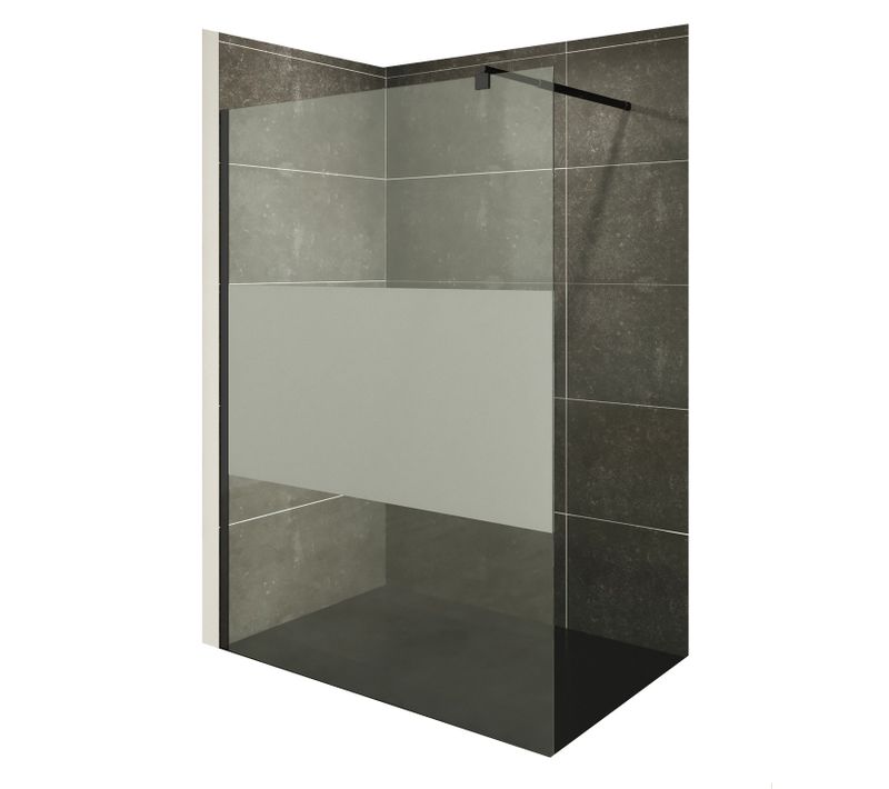 Paroi De Douche 110 X 200 Cm Verre 10mm Centre-opaque, Profilés Noirs Roma-black