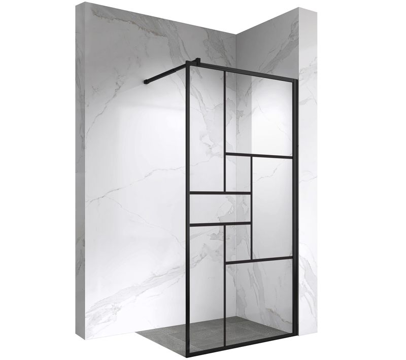 Paroi Douche Italienne Inea 80x200 Cm Verre Sérigraphié 8mm, Atelier Noir, Transparent