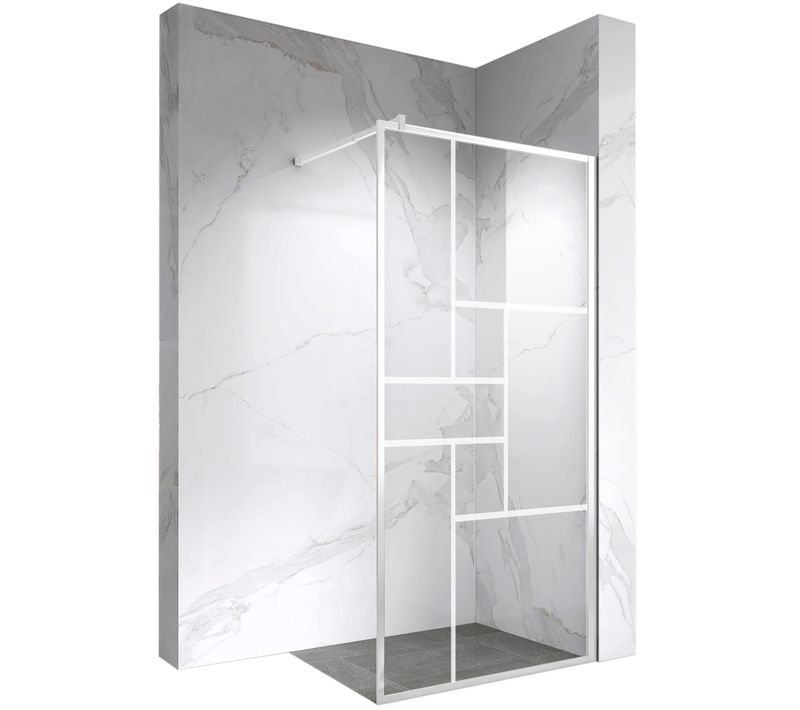 Paroi Douche Italienne Inea 80x200 Cm Verre Sérigraphié 8mm, Atelier Blanc, Transparent