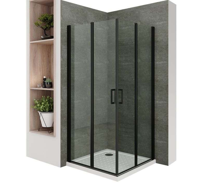 Cabine De Douche Noire 90x100 Cm H.180 Portes Pivotantes Verre 6mm Transparent - Sofia-black