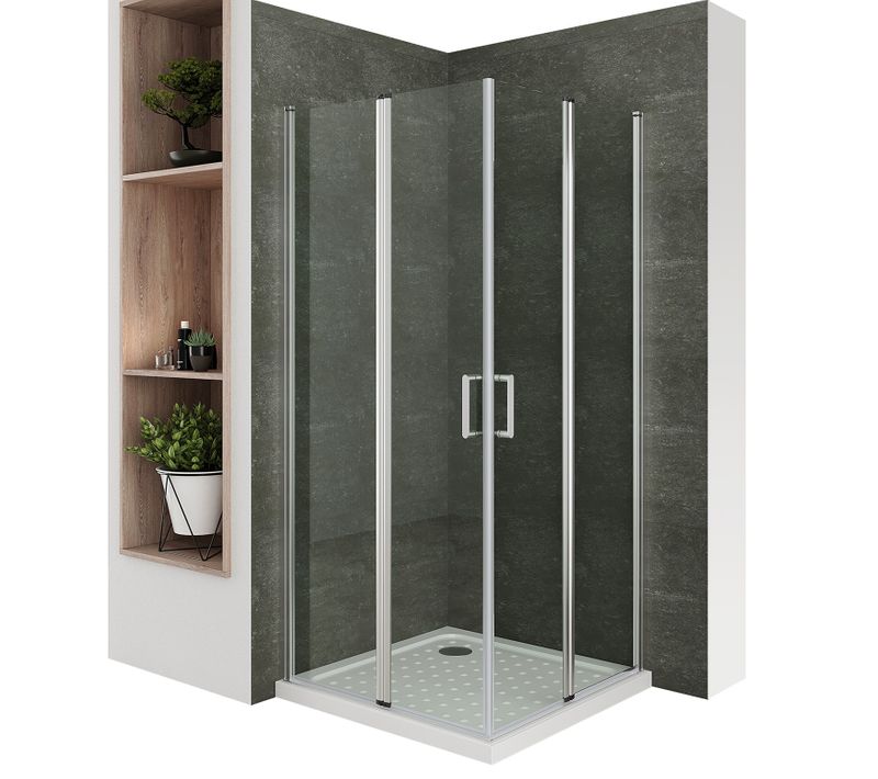 Cabine De Douche + Receveur 80x90 Cm H.180 Portes Pivotantes Verre 6 Mm, Chromé - Sofia