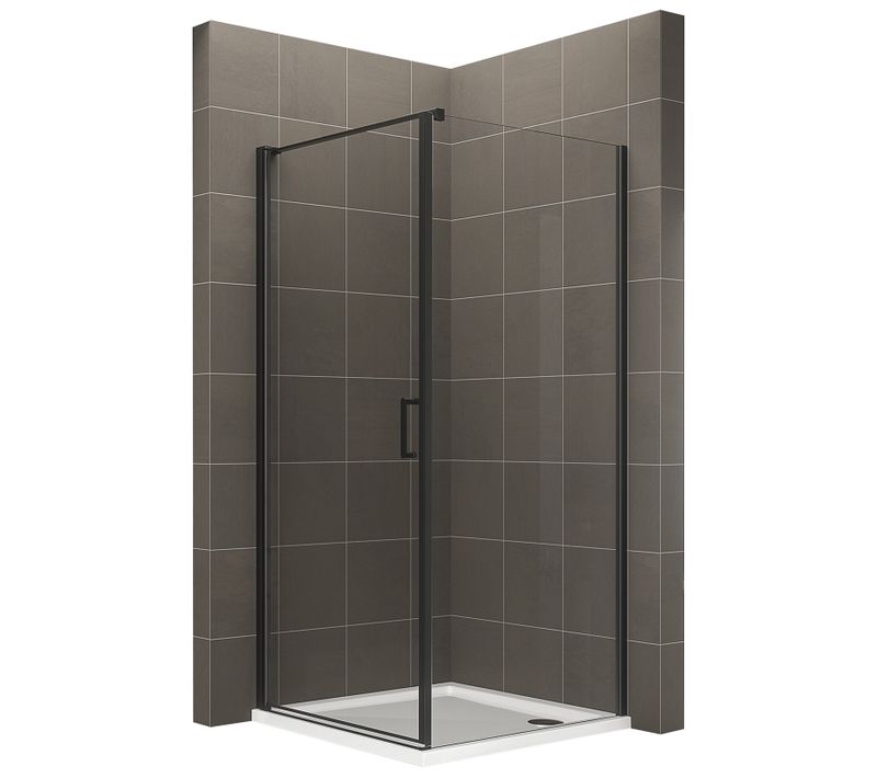 Cabine De Douche Noire 80 X 80 Cm Helena-black H.190 Porte Battante Verre 6 Mm Transparent