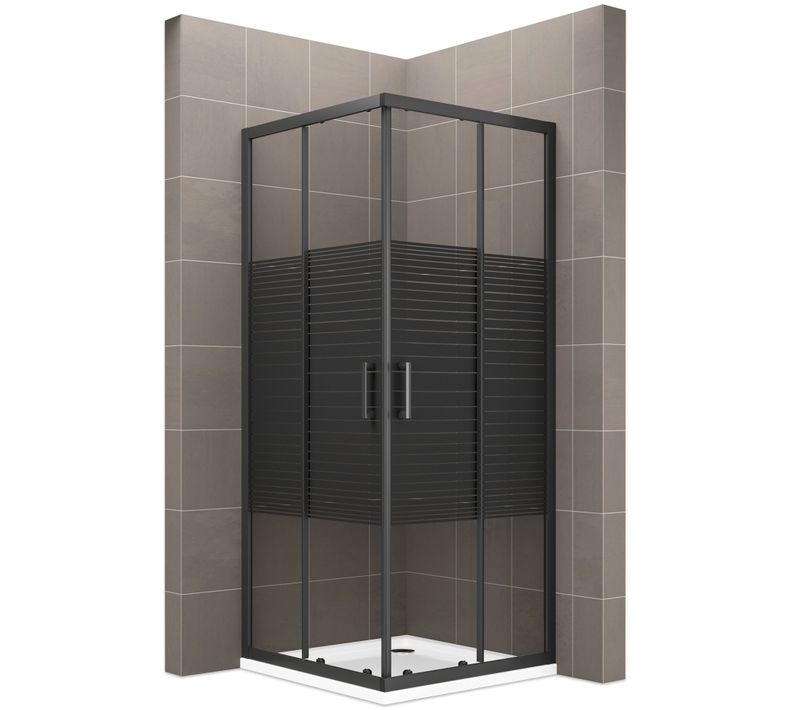 Cabine De Douche 90x90 Cm H.180 Verre Sérigraphié Ligne Noire 6mm, Portes Coulissantes Boha-line