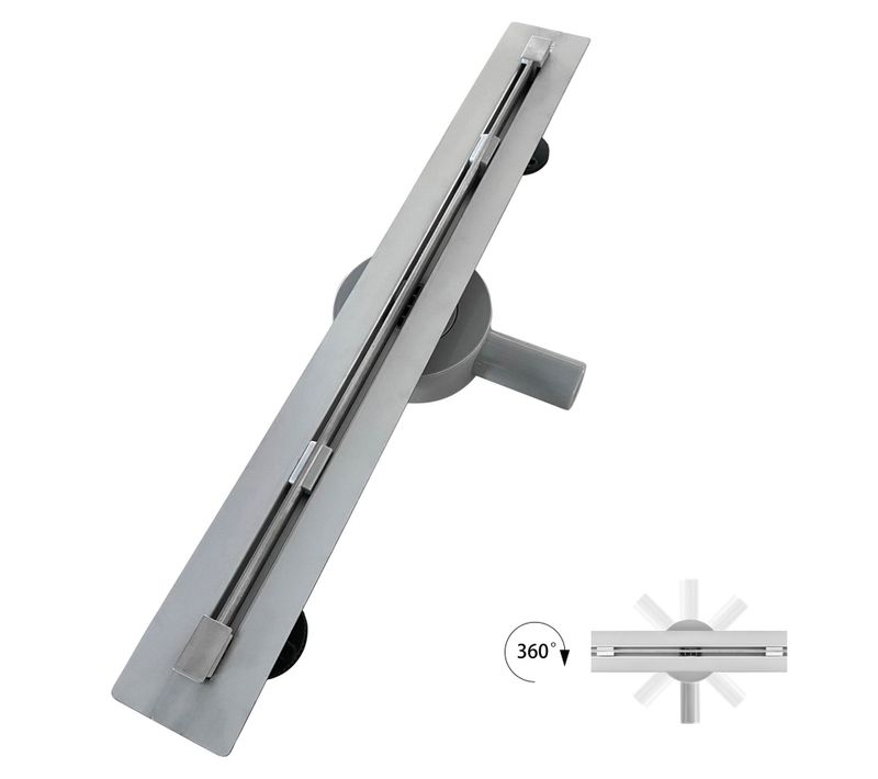 Caniveau Douche Italienne Slim L.50 Cm à Encastrer Inox, Siphon 360°, Drainage Performant -deki