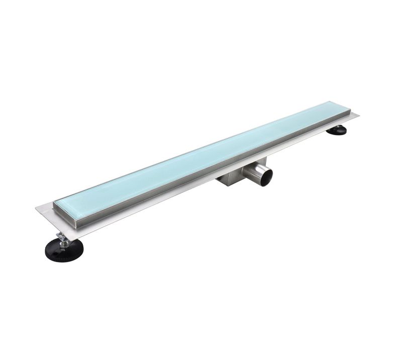 Caniveau De Douche L.80 Cm Verre Blanc Et Inox, Siphon Anti-odeurs, Drainage Performant -hidy