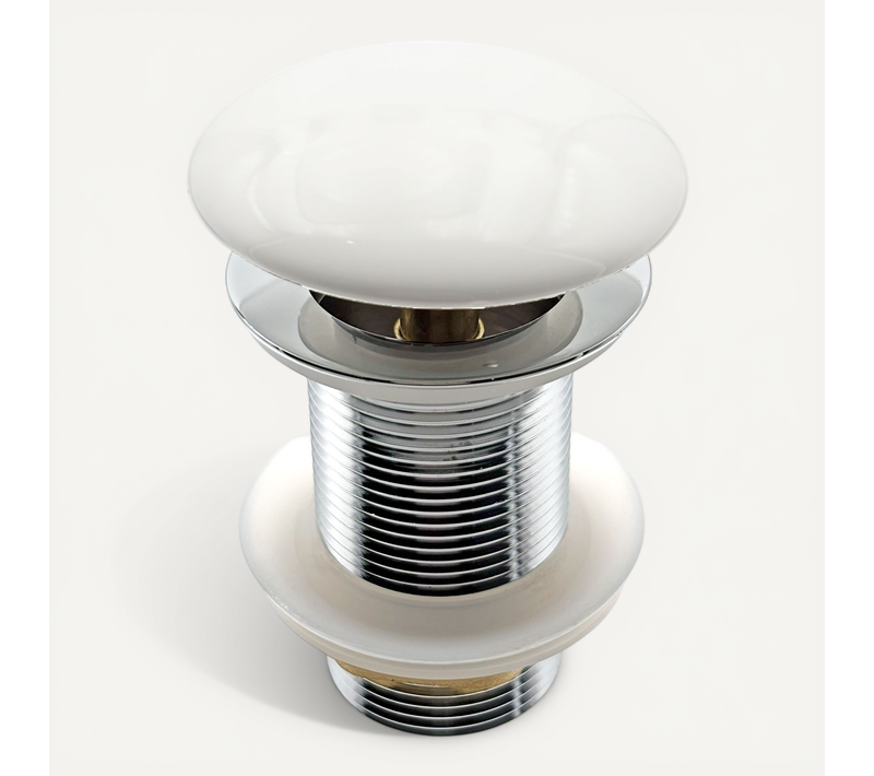 Bonde De Lavabo Pop-up Blanc Brillant Raccord Standad G1 1/4" En Laiton Chromé Collection Lito