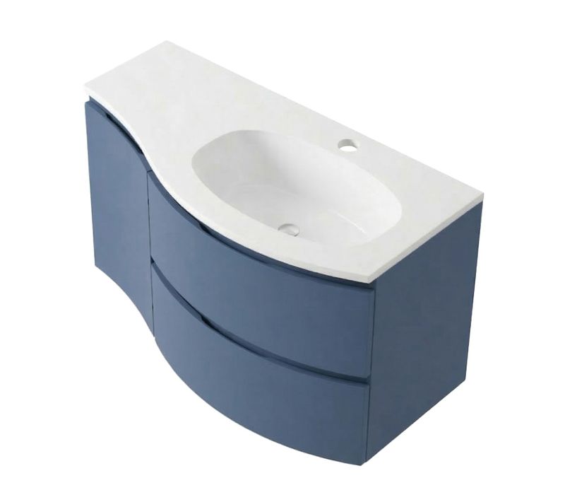 Meuble + Vasque Encastrée 105 Cm Extension Plan à Gauche Bleu Mer Collection Armonia - Saniverre