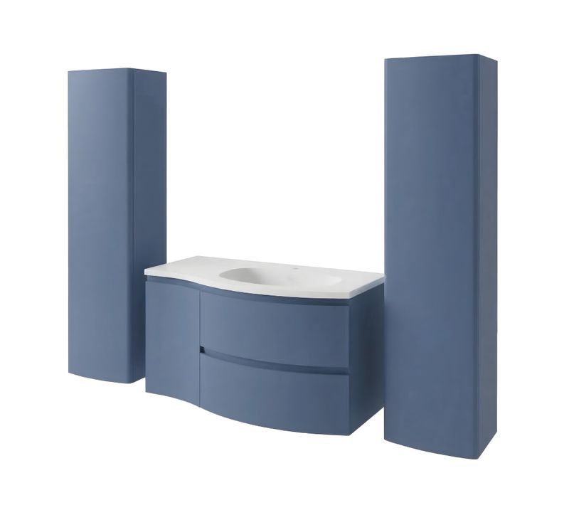 Ensemble Meuble Vasque 105 Cm + 2 Colonnes Bleu Mer Avec Plan Toilette à Gauche - Armonia