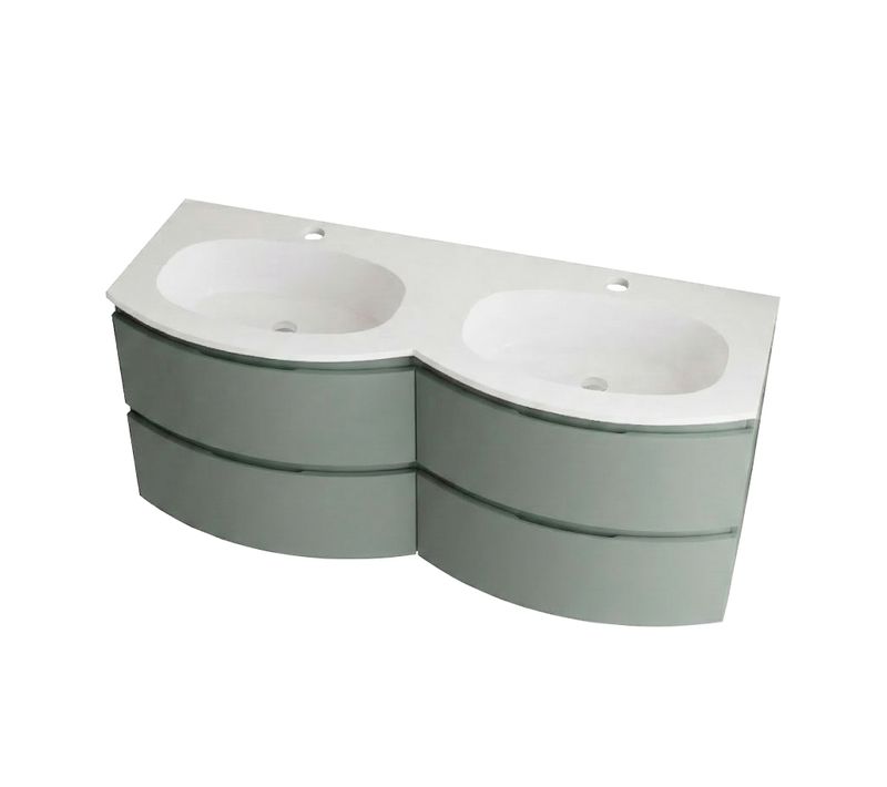 Meuble + Double Vasque L.140 Cm Vert Sauge Collection Armonia - Saniverre