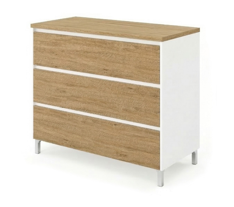 Meuble Vasque à Poser L.100cm Sur Pied Blanc Laqué 3 Tiroirs Chêne Naturel Lisbona - Sans Colonne