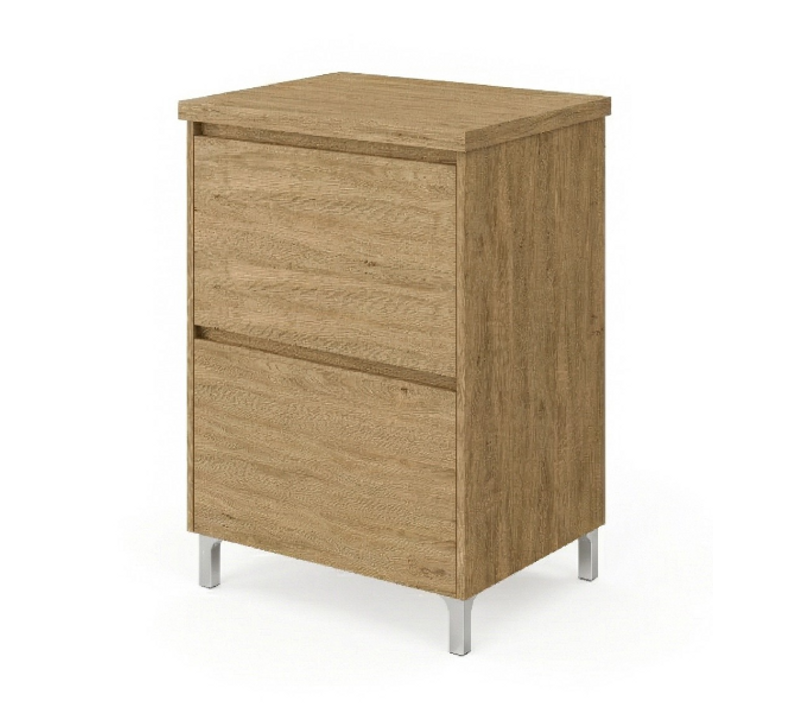 Meuble Vasque à Poser L.60cm Sur Pied 2 Tiroirs Chêne Naturel Lisbona - Sans Colonne