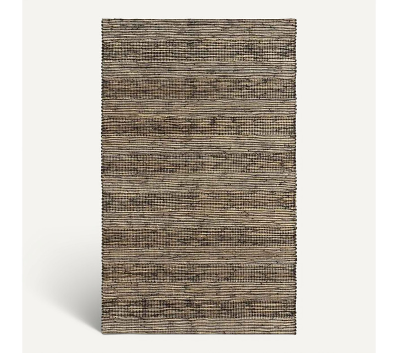 Tapis À Franges En Jute Noir Motif Rayé Naturel 60x110 - Style Bohème