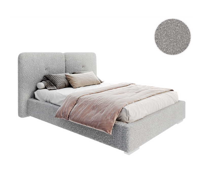 Lit Coffre Bedretto 140 X 190 Cm - Tissu Bouclette - Avec Sommier à Lattes Relevable Gris Clair