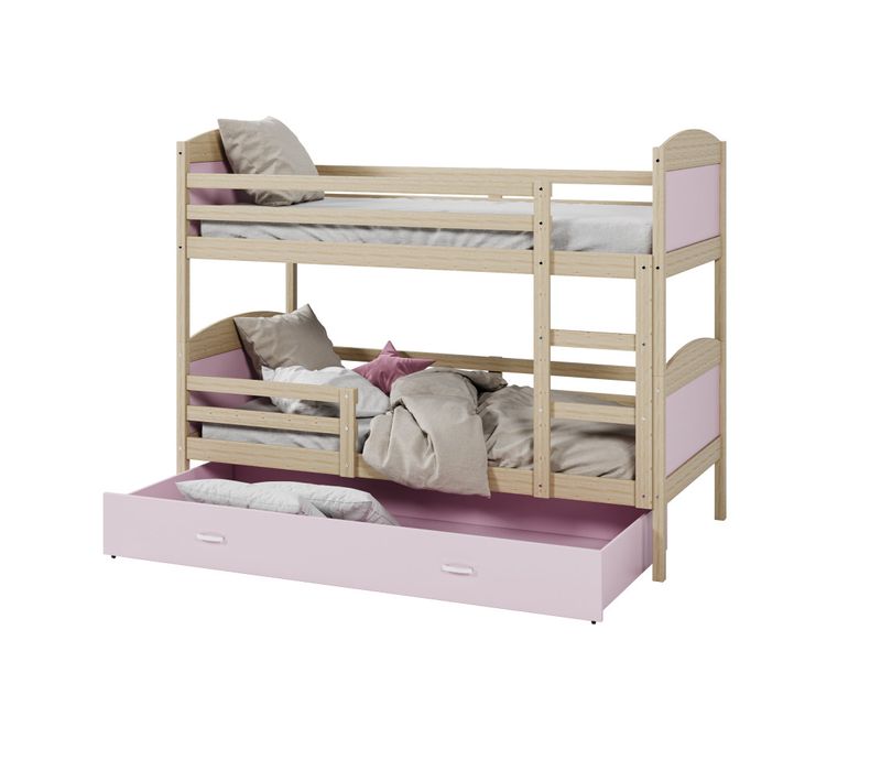 Lit Superposé  Matys 80x160 Tiroir Pin - Rose