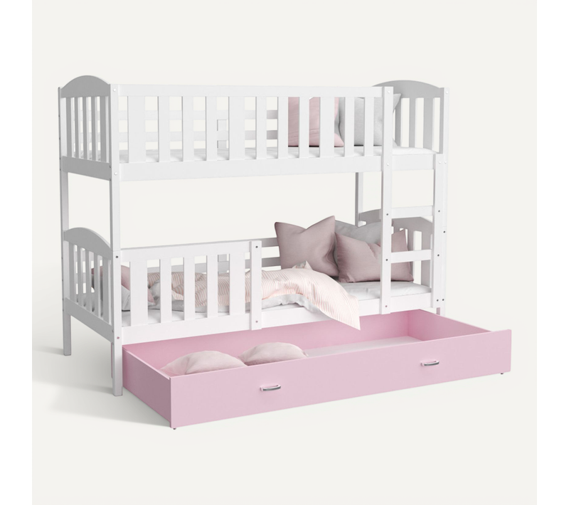 Lit Superpose Nilo 90x190 Tiroir Blanc - Rose