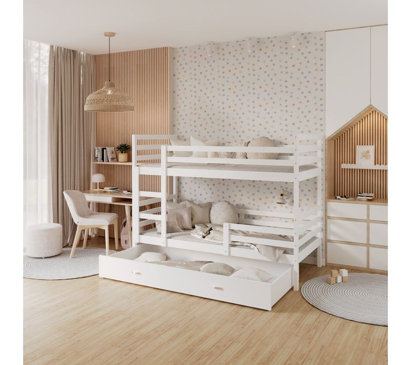 Lit Superpose Milan 90x190 Tiroir Blanc - Blanc