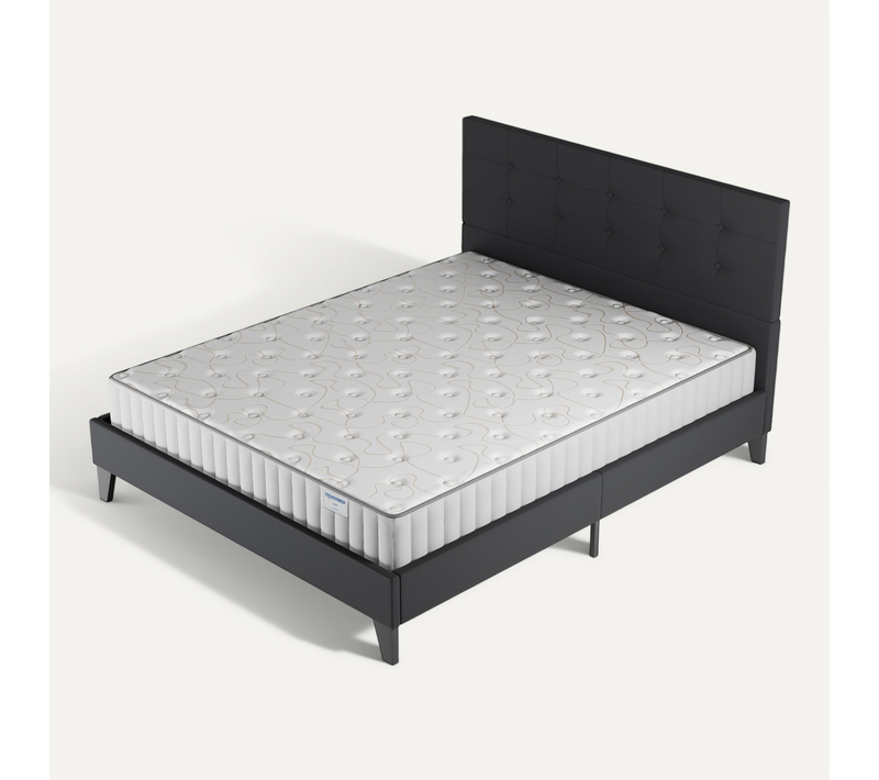 Ensemble 140x190 cm, lit avec tête de lit + matelas mousse Ép.16cm à mémoire de forme