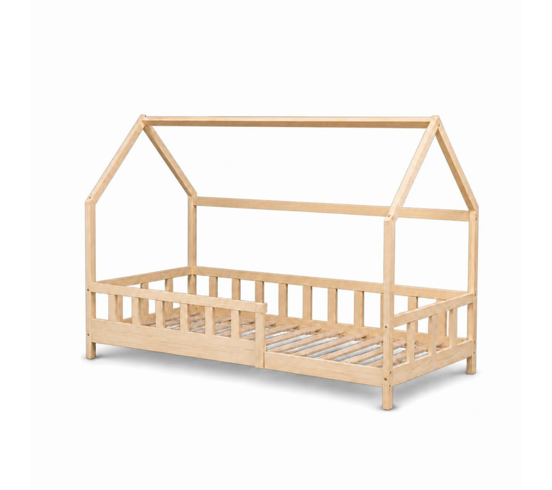 Lit Cabane 90x190 Cm Bois Avec Sommier Inclus, Hauteur Des Pieds 10cm