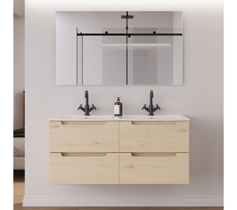 Meuble De Salle De Bain 120cm Double Vasque - 4 Tiroirs - Roble Calima - Sonriza