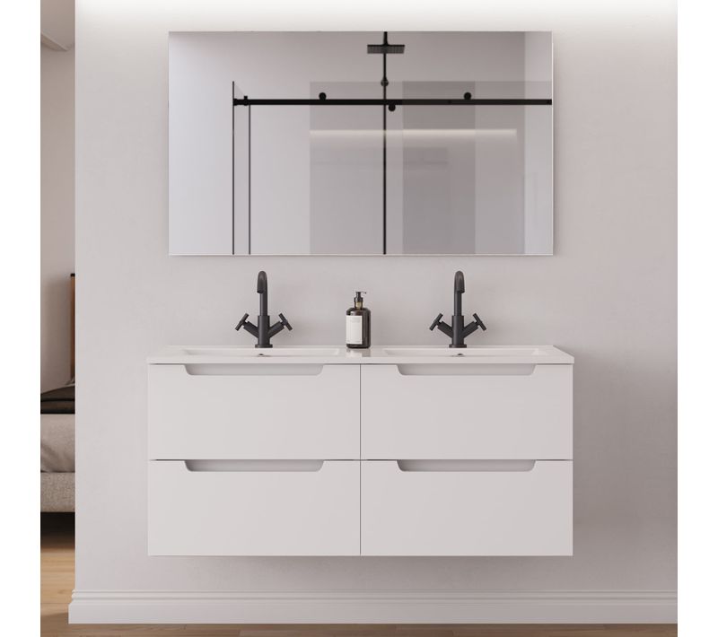 Meuble De Salle De Bain 120cm Double Vasque - 4 Tiroirs - Blanc Mat - Sonriza