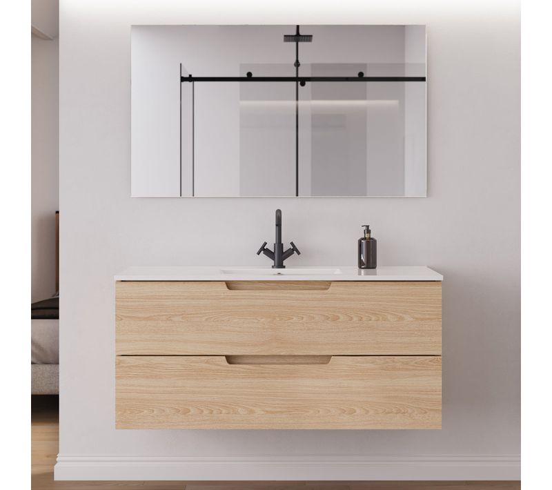 Meuble De Salle De Bain 120 Cm Simple Vasque - 2 Tiroirs - Roble Era - Sonriza