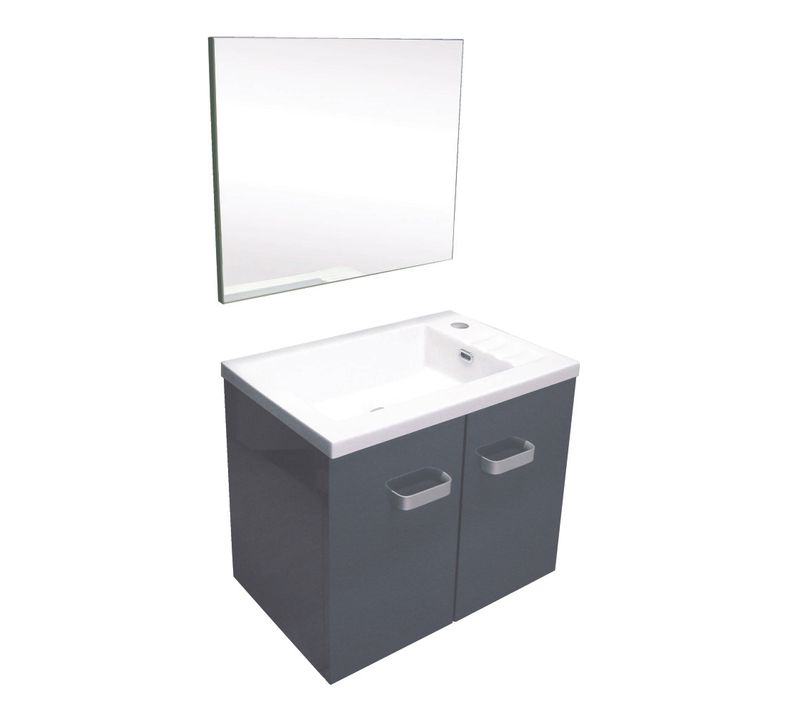 Lave-mains Epice - Avec Miroir - 50cm - Gris - Laqué - Livré En Kit