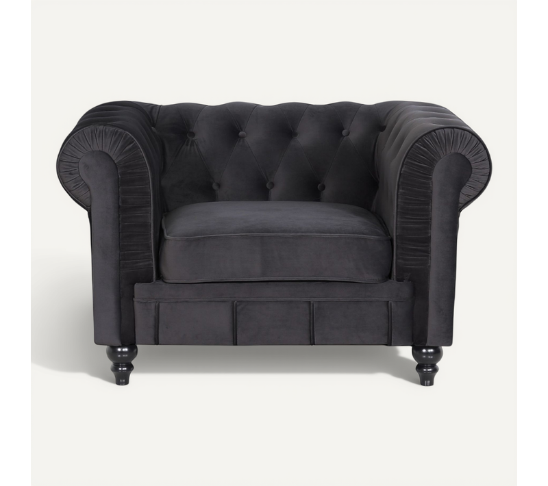 Fauteuil Chesterfield Velours Altesse Noir