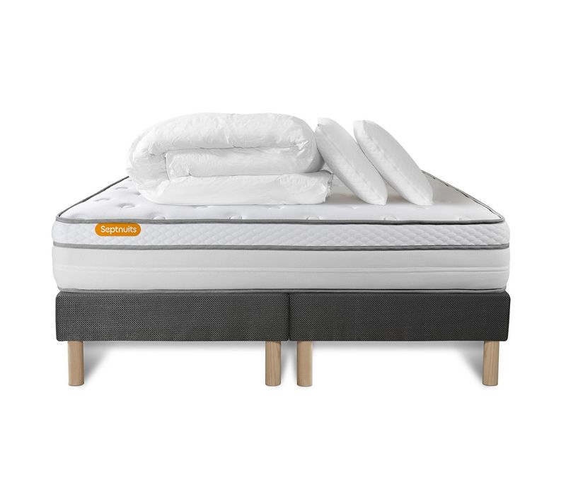 Ensemble Matelas 180x200 + Double Sommiers Gris 90x200 Memo Luxe Ressorts Ensachés + Mémoire De Form