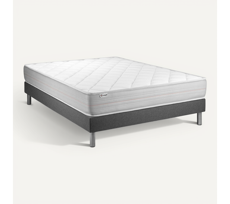 Ensemble Matelas Mousse Polyuréthane à Mémoire De Forme 140x190 Vitalmemo Ep:18cm - Sommier Gris