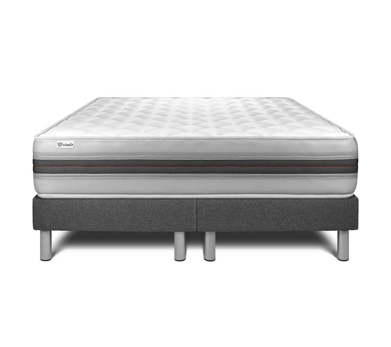 Ensemble Matelas Mousse Polyuréthane à Mémoire De Forme 180x200 Vitalmemo Back Ep:26cm - Sommier Gri