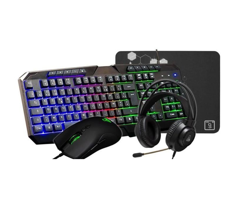Pack Gamer 4 En 1 - Combo Natrium - Souris + Clavier Filaire - Casque Filaire - Tapis De Souris