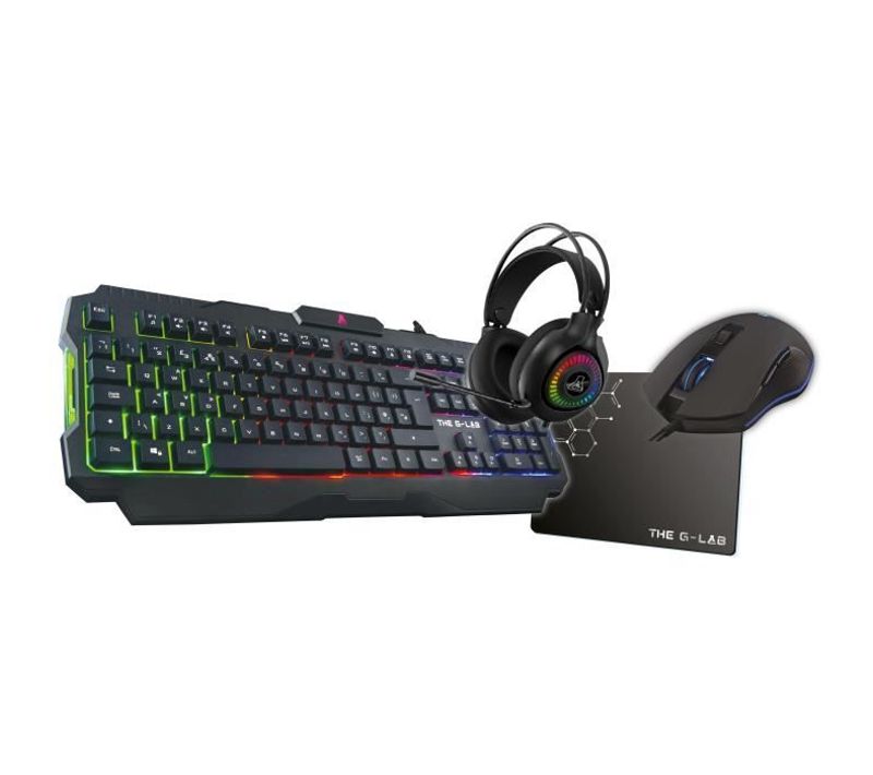 Pack Gamer 4 En 1 Combo Actinium - Souris + Clavier Filaire - Casque Sans Fil - Tapis De Souris