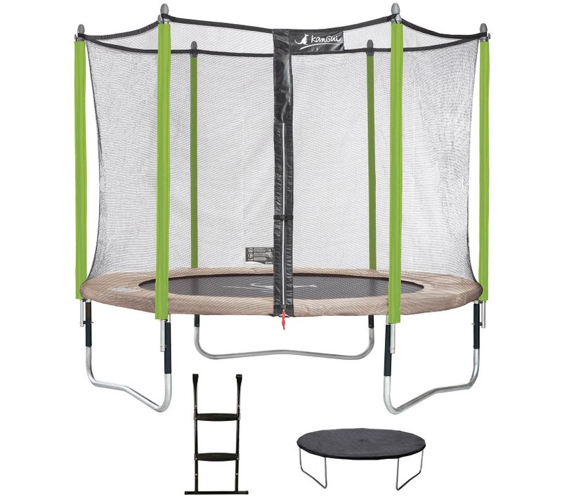 Trampoline De Jardin Jumpi Taupe/vert 305 Cm + Filet + Échelle + Bâche De Protection